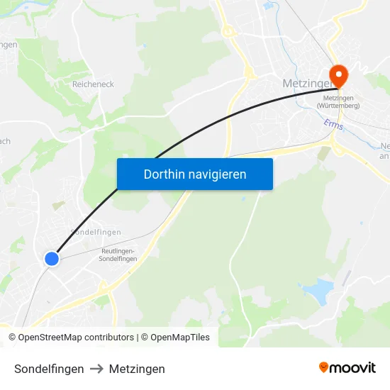 Sondelfingen to Metzingen map