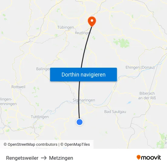 Rengetsweiler to Metzingen map