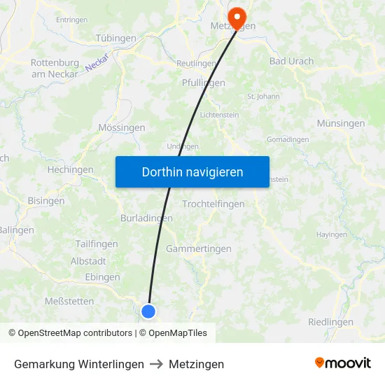 Gemarkung Winterlingen to Metzingen map