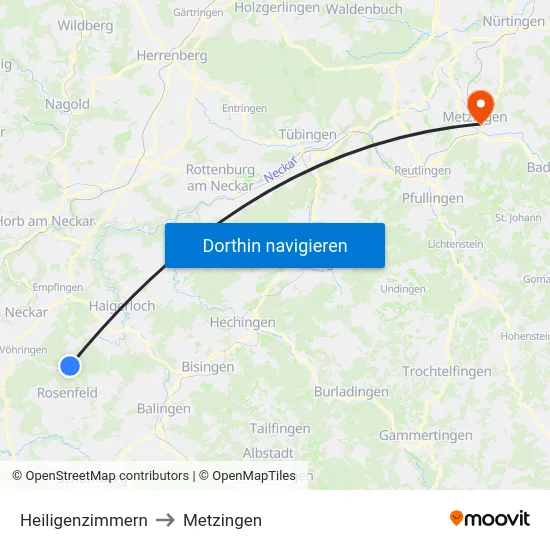 Heiligenzimmern to Metzingen map