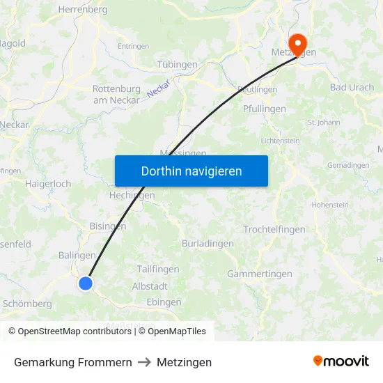 Gemarkung Frommern to Metzingen map