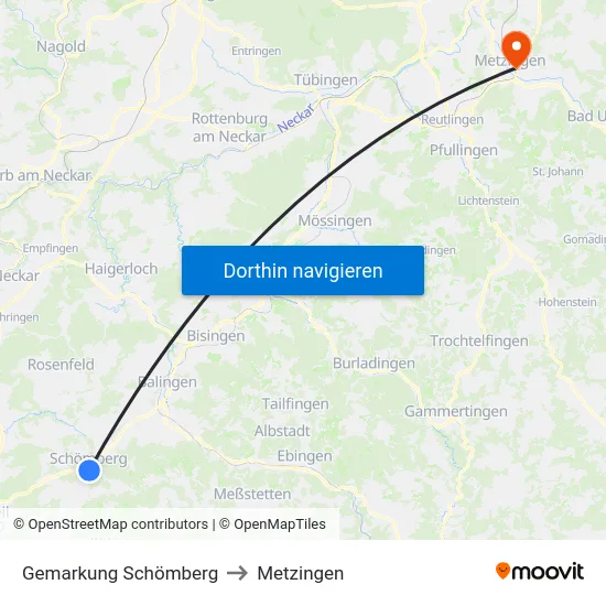 Gemarkung Schömberg to Metzingen map