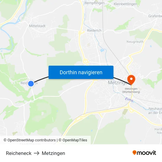 Reicheneck to Metzingen map