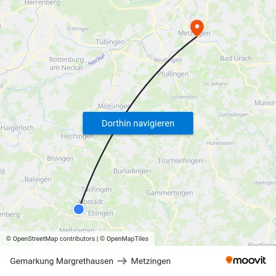 Gemarkung Margrethausen to Metzingen map
