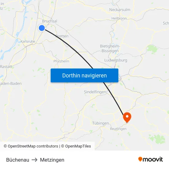 Büchenau to Metzingen map
