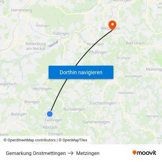 Gemarkung Onstmettingen to Metzingen map