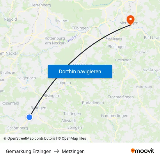 Gemarkung Erzingen to Metzingen map
