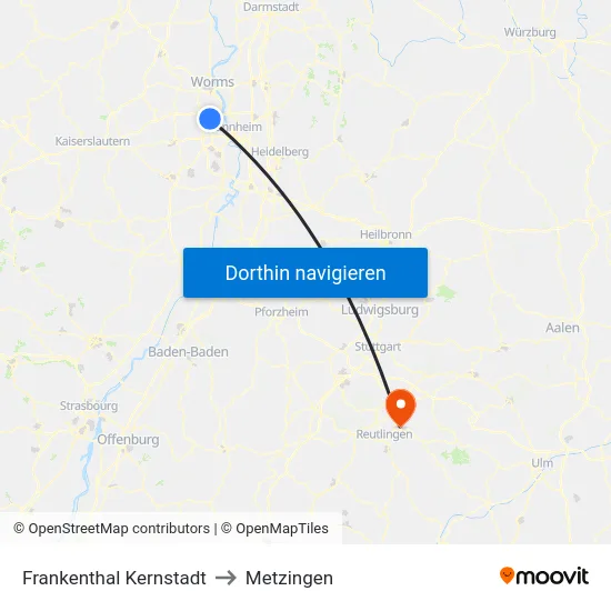 Frankenthal Kernstadt to Metzingen map