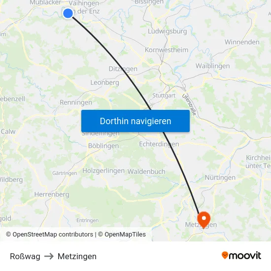 Roßwag to Metzingen map