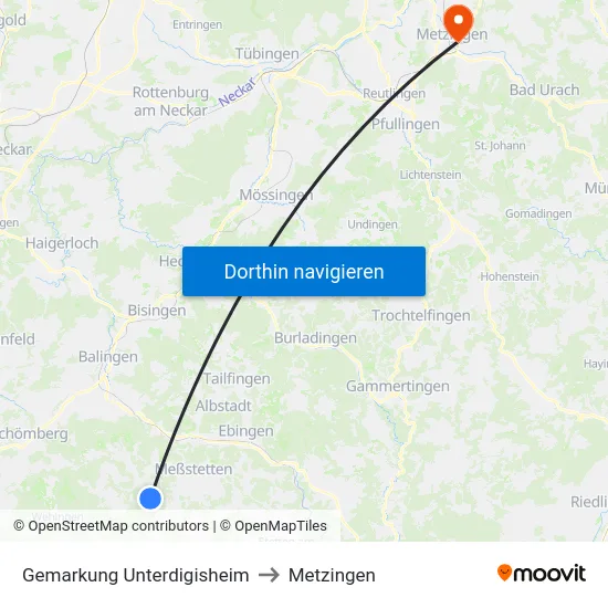 Gemarkung Unterdigisheim to Metzingen map
