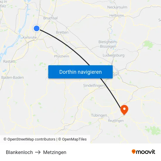 Blankenloch to Metzingen map