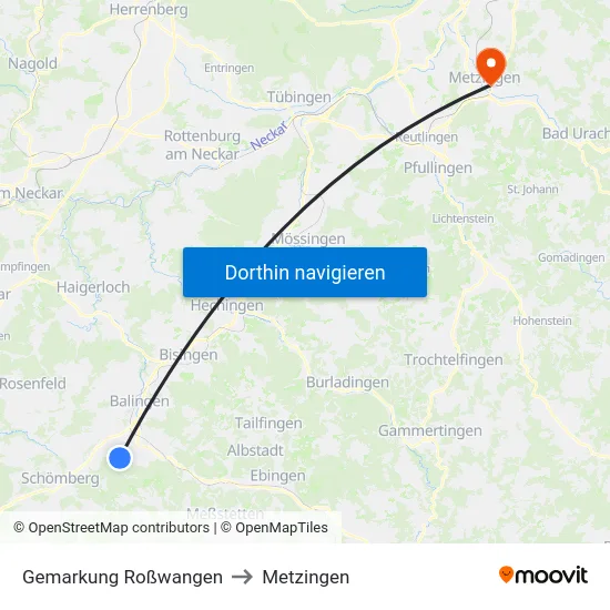 Gemarkung Roßwangen to Metzingen map
