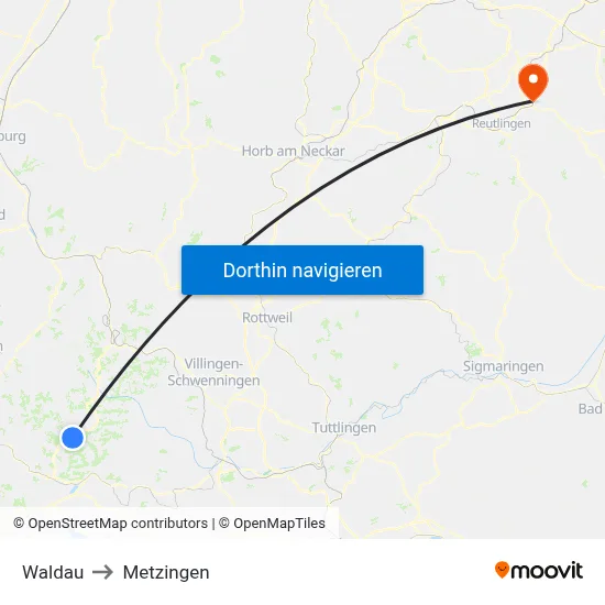 Waldau to Metzingen map