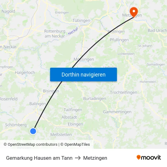 Gemarkung Hausen am Tann to Metzingen map