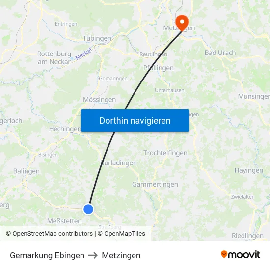 Gemarkung Ebingen to Metzingen map