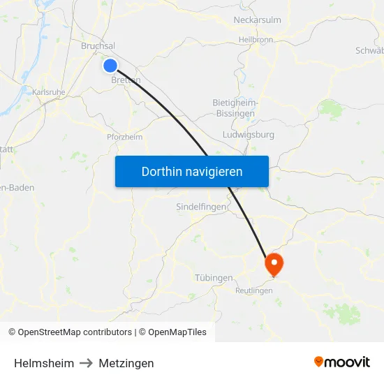 Helmsheim to Metzingen map