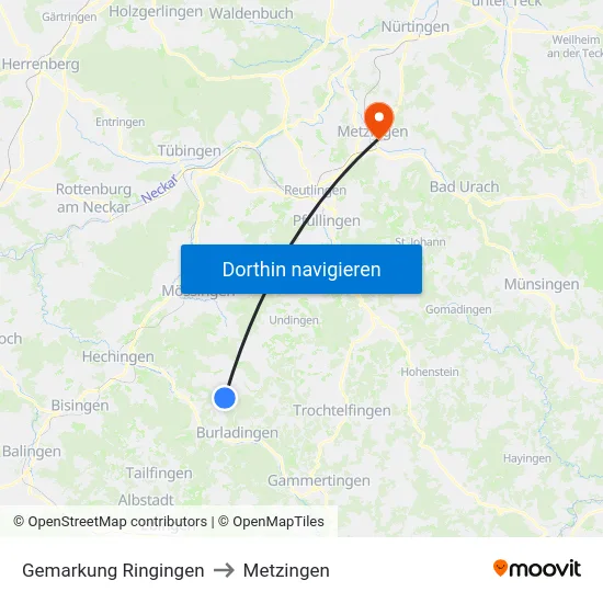 Gemarkung Ringingen to Metzingen map