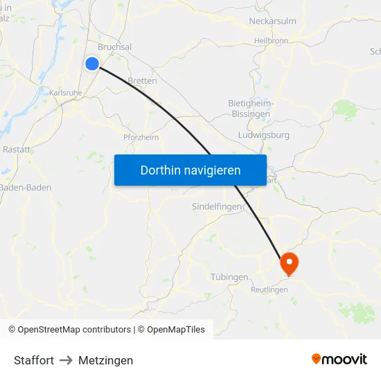 Staffort to Metzingen map