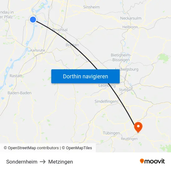 Sondernheim to Metzingen map