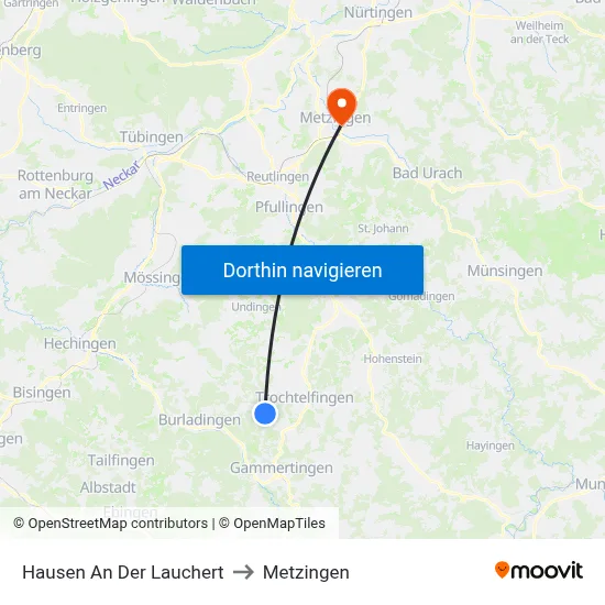 Hausen An Der Lauchert to Metzingen map