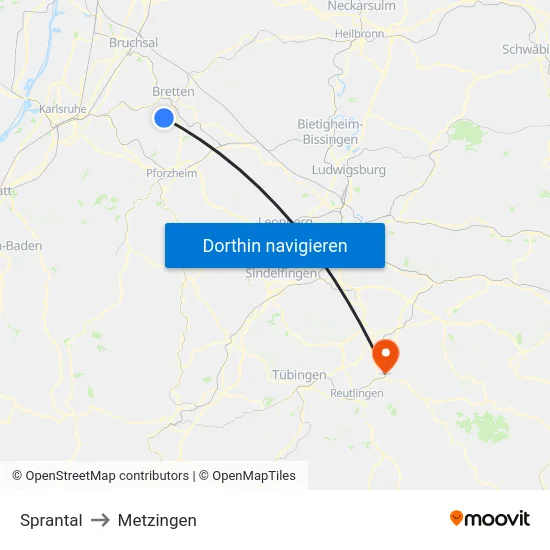 Sprantal to Metzingen map