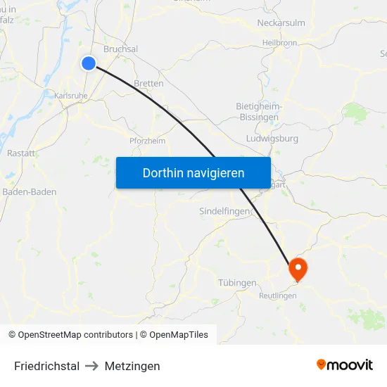 Friedrichstal to Metzingen map