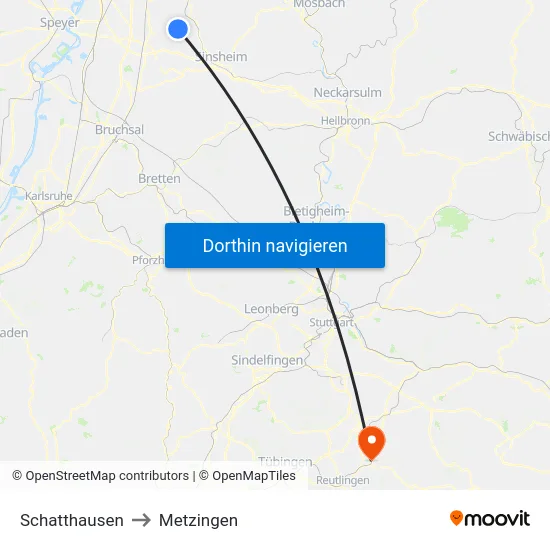Schatthausen to Metzingen map
