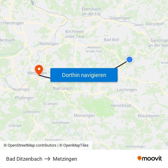 Bad Ditzenbach to Metzingen map