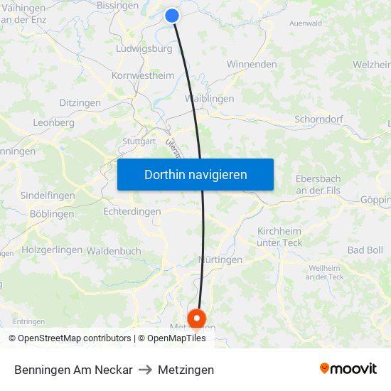 Benningen Am Neckar to Metzingen map