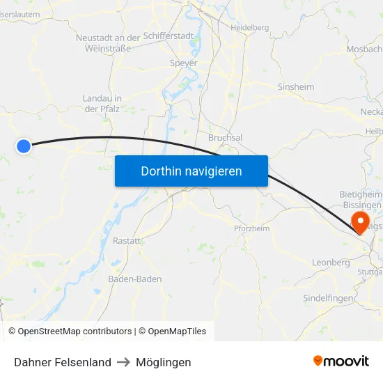 Dahner Felsenland to Möglingen map