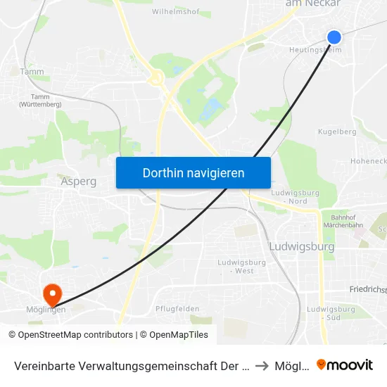 Vereinbarte Verwaltungsgemeinschaft Der Stadt Freiberg am Neckar to Möglingen map