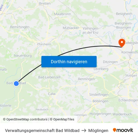 Verwaltungsgemeinschaft Bad Wildbad to Möglingen map