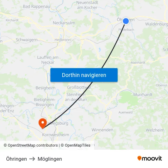Öhringen to Möglingen map