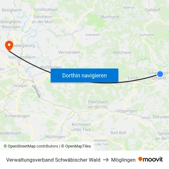 Verwaltungsverband Schwäbischer Wald to Möglingen map