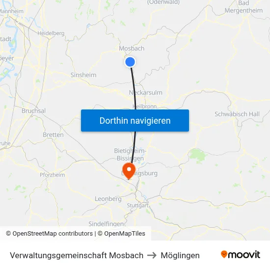 Verwaltungsgemeinschaft Mosbach to Möglingen map