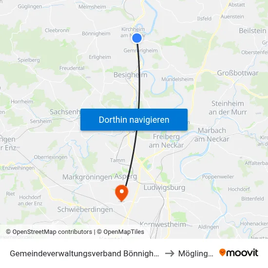 Gemeindeverwaltungsverband Bönnigheim to Möglingen map