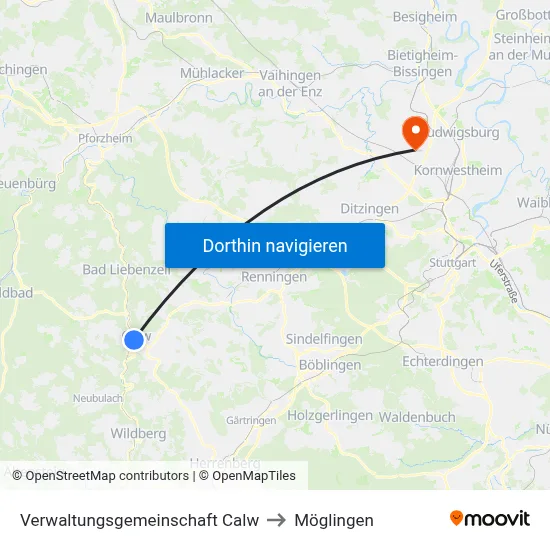Verwaltungsgemeinschaft Calw to Möglingen map