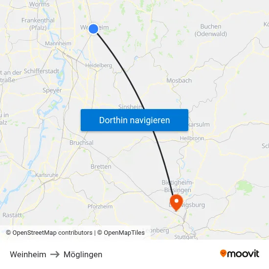 Weinheim to Möglingen map