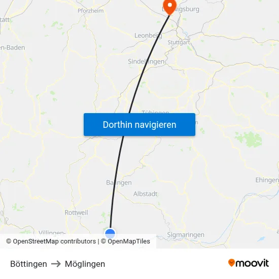 Böttingen to Möglingen map