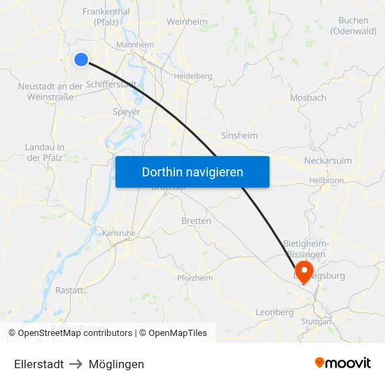 Ellerstadt to Möglingen map