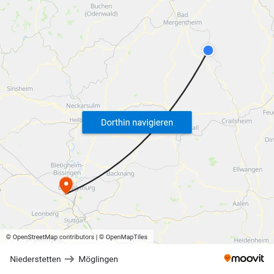 Niederstetten to Möglingen map