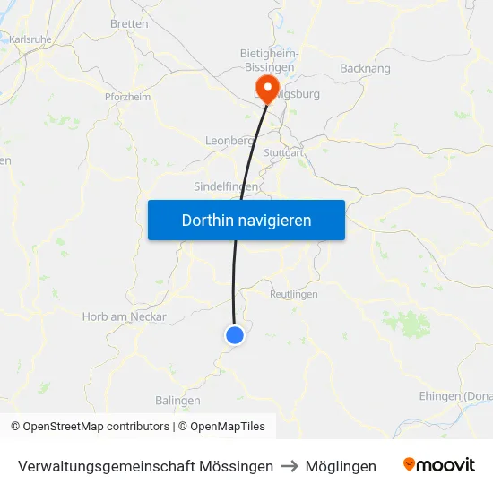 Verwaltungsgemeinschaft Mössingen to Möglingen map