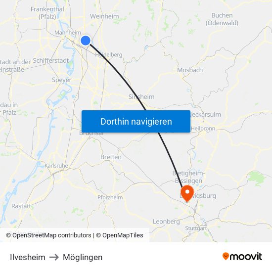 Ilvesheim to Möglingen map