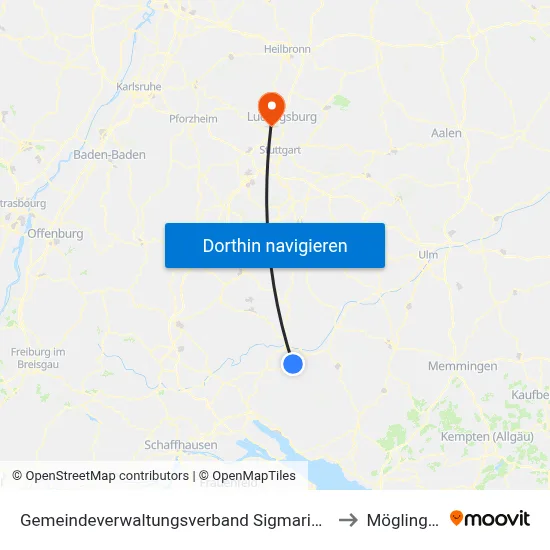 Gemeindeverwaltungsverband Sigmaringen to Möglingen map