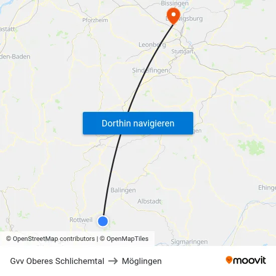 Gvv Oberes Schlichemtal to Möglingen map