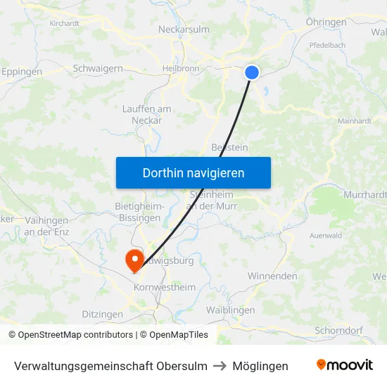 Verwaltungsgemeinschaft Obersulm to Möglingen map