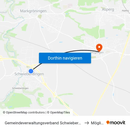 Gemeindeverwaltungsverband Schwieberdingen-Hemmingen to Möglingen map