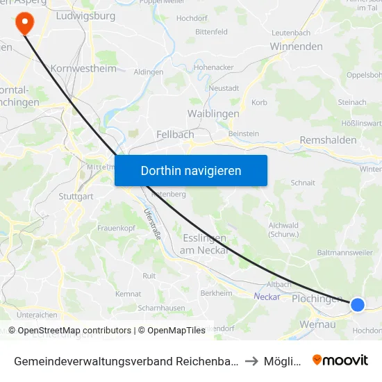 Gemeindeverwaltungsverband Reichenbach An Der Fils to Möglingen map