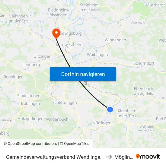 Gemeindeverwaltungsverband Wendlingen am Neckar to Möglingen map