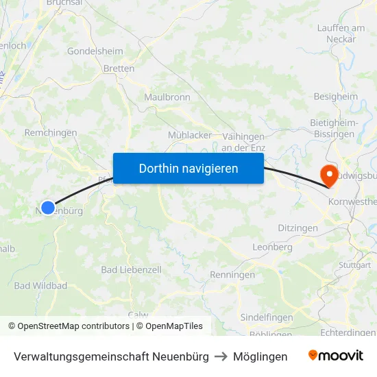 Verwaltungsgemeinschaft Neuenbürg to Möglingen map